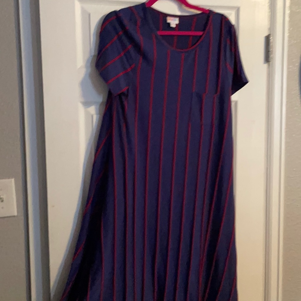 L Carly worn once , navy with  burgundy stripes